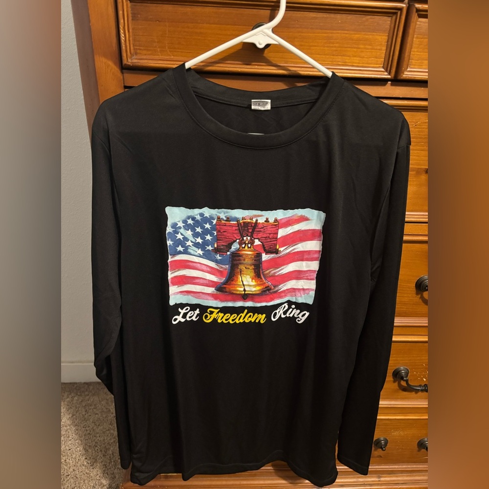 Black Long Sleeve Tee with Patriotic Print